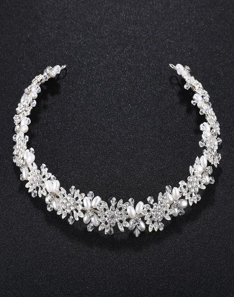 

luxury clear crystal bridal hair vine pearls wedding hair jewelry accessories headpiece women crowns pageant jcg0244322839, Golden;white