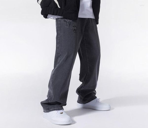 

men039s jeans straight men gray loose denim trousers neutral jean streetwear casual summer pure wide man women pants hip hop ba2072173, Blue