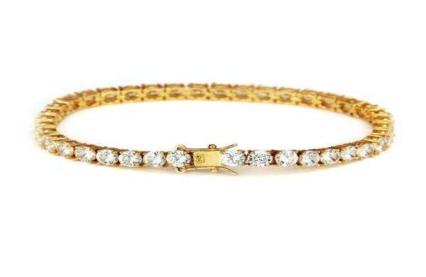 

hip hop bling iced out cubic zirconia bracelet tennis chain bracelets women men 1 row cz link chain jewelry gold silver black6106106, Black