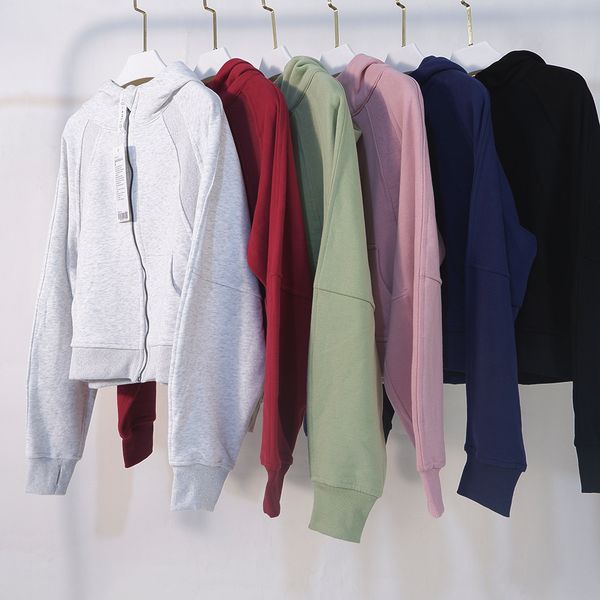 

yoga hoodie lululemen womens scuba designers autumn and winter plus velvet thickening jackets hoodys sports half zip zipper terry sweater ci, Black