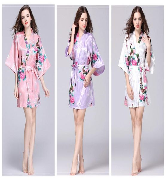 

floral kimono pajams summer girls lady nightdress 12 styles silk sleepwear women night gown vneck pjms3156998, White