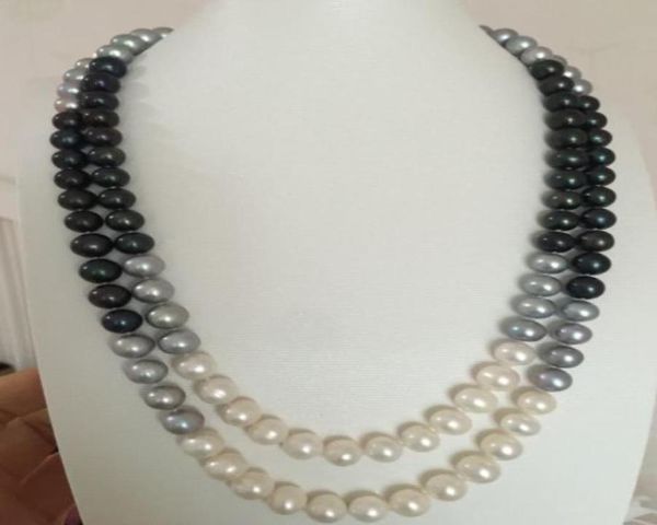 

fine pearls jewelry elegant 910mm south sea round multicolor pearl necklace 35inch 14k5509491, Silver
