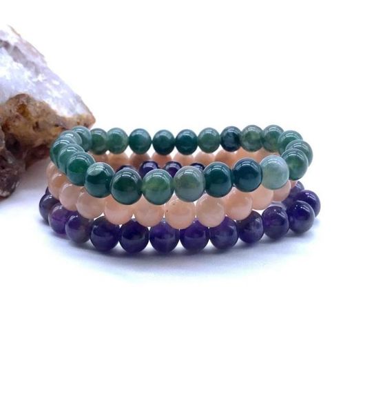 

beaded strands natural stone beads bracelet sets 8 mm round bead men women elastic bangle moss agates sun amethysts drop5296118, Black