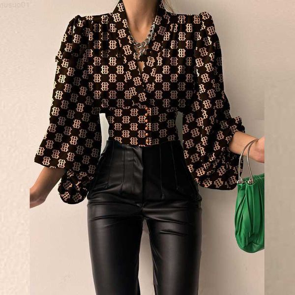 

women's blouses shirts elegant loose blouse women v neck long-sleeved casual ladies office shirts vintage plaid printed street ladies p, White