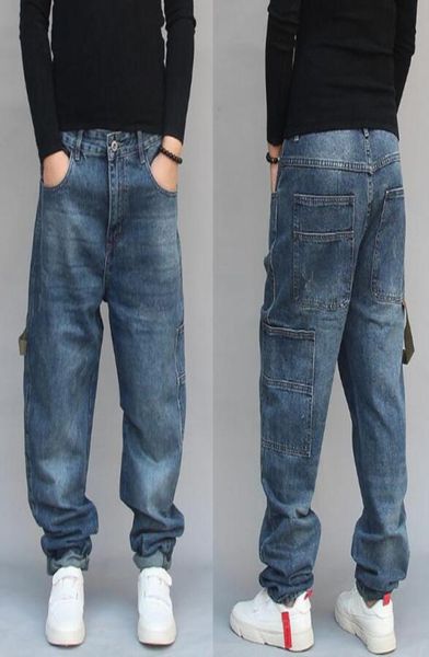 

men jeans casual denim pants blue patchwork hiphop loose baggy streetwear mens trousers man clothing5956384
