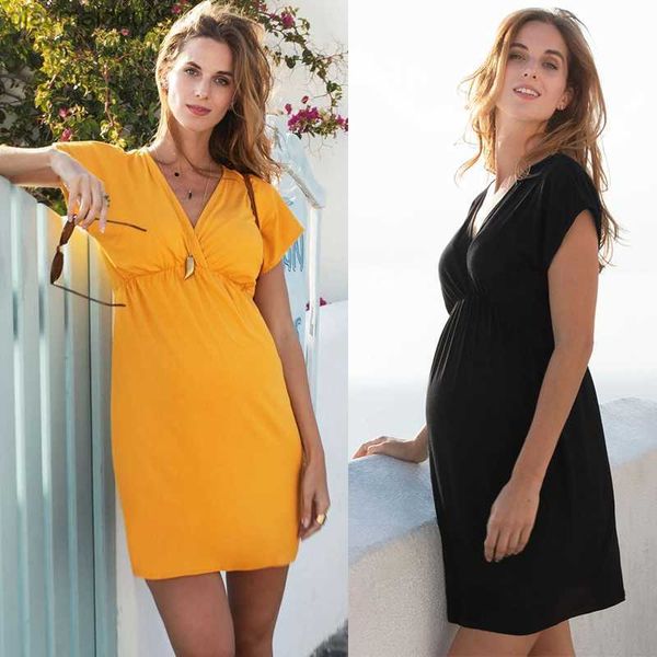 

maternity clothes dresses summer pure colour v-neck women dress loose plus size pregnant skirts casual clothing 5823 l230712, White
