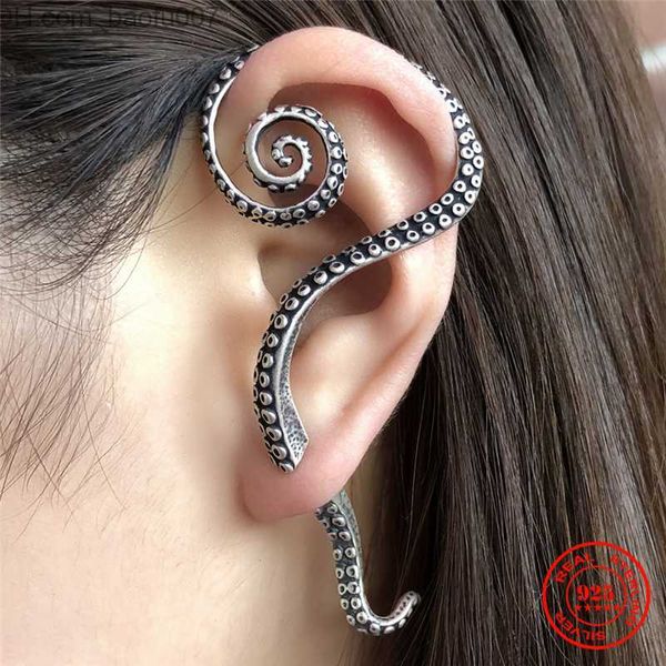 

charm mkendn antique 925 sterling silver perforated earrings big ocs feet punk cuff horn stud earrings punk gothic street jewelry z230712, Golden