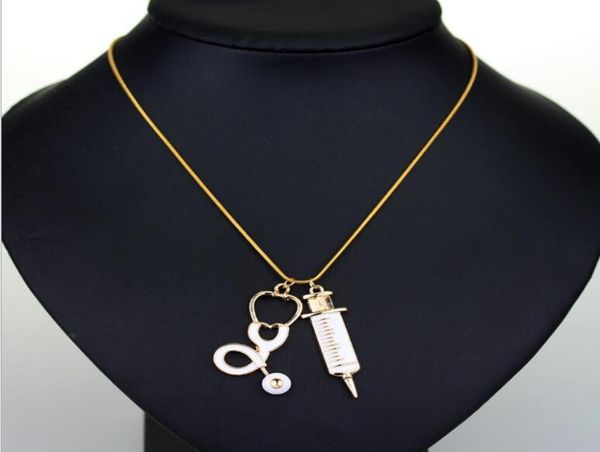 

new stethoscope syringe necklaces nurse doctor pysicial medical heart choker jewelry women student graduation gift5082431, Silver