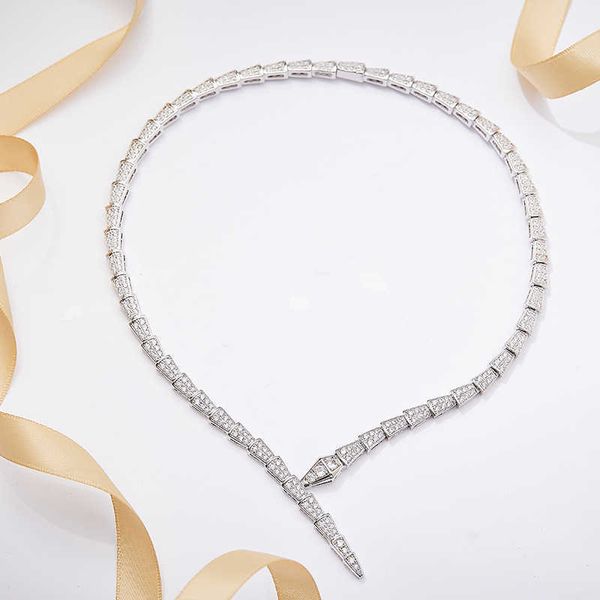 

jewelry full of diamonds necklace creative exaggerated personality plated 18k gold set with zircon men's and women's snake shaped, Silver