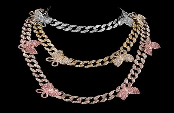 

iced out cuban link chain butterfly choker necklace mens womens gold silver hip hop necklaces jewelry 18inch5871062, Golden;silver
