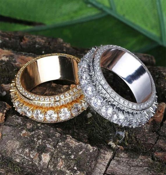 

hip hop full diamonds rings with side stones for men luxury crystal rotatable rings 18k gold plated copper zircons gold silver jew6979700