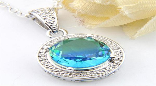 

luckyshine 10 mm bi colored tourmaline gems elegant pendant necklaces women039s silver chain pendant necklace jewelry with chai2785445