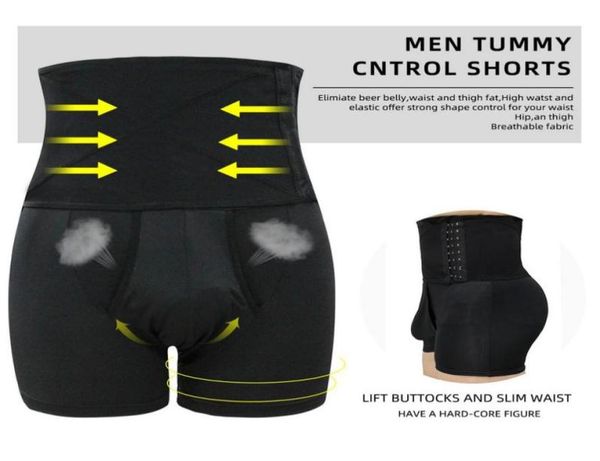 

men high waisted tummy control panties boxer brief slimming body shaper shorts butt lifter shapewear fitness shaping underwear plu6852076, Black;brown