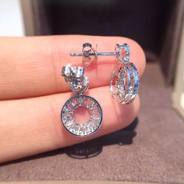 

female luxury crystal round stud earrings vintage silver color wedding jewelry white zircon stone earrings for women, Golden;silver