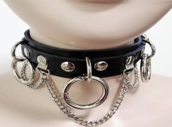 

women fashion harajuku handmade punk choker necklace collar spikes and chain two layer leather torques oround whole3024553, Golden;silver