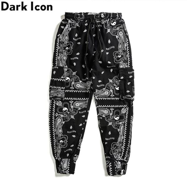 

dark icon bandana jogging pants men women elastic waist side pockets men039s pants trousers cx2007295297330, Black
