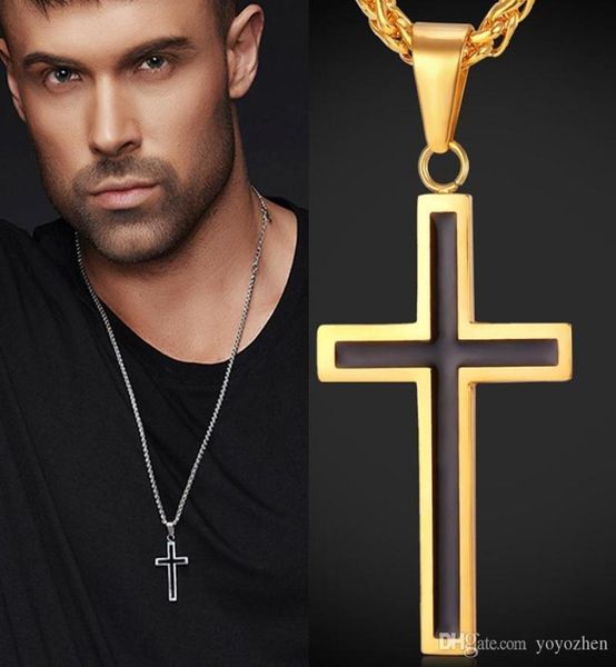 

men s classic stainless steel mens chains 18k real gold plated vintage latin christian cross pendants necklaces6160403, Silver