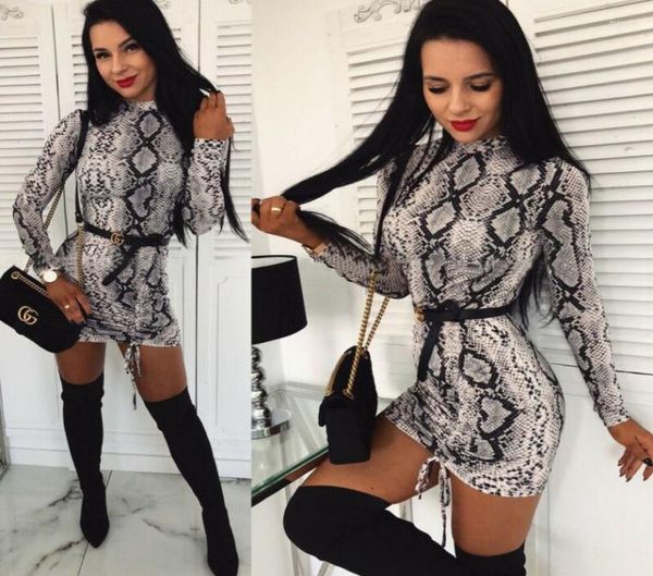 

casual drs snake print leopard bodycon dress women autumn t-shirt style long sleeve half jumper mini5265744, Black;gray