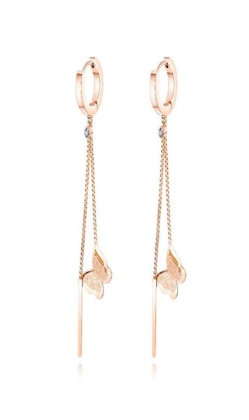 

hoop huggie selling women classicsal rose gold color plated cubic zircon inlaid butterfly pendant push back earrings2121408, Golden;silver