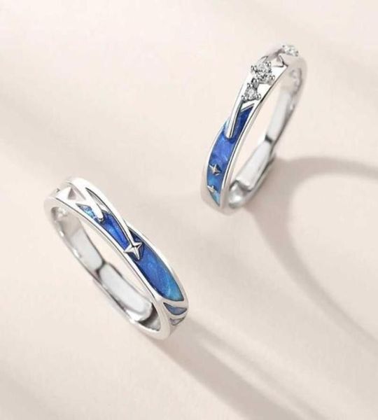 

2pcs dainty sea blue meteoric star lover couple rings matching set promise wedding moon star ring bands for him and her x0715120778691935, Slivery;golden