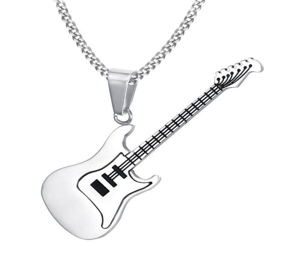 

pendant necklaces kurshuni trendy guitar necklace 24inch chain stainless steel punk rock music fine party jewelry year gift for ma6539638, Silver