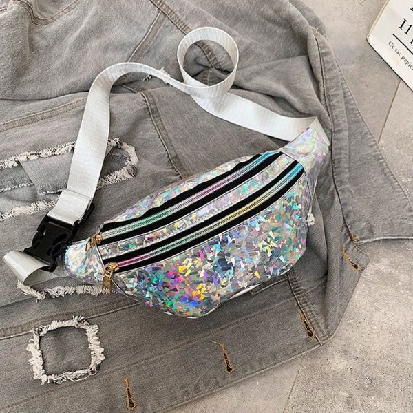 

waist bags holographic fanny pack hologram bag laser pu beach travel banana hip bum zip women girl chest 230711
