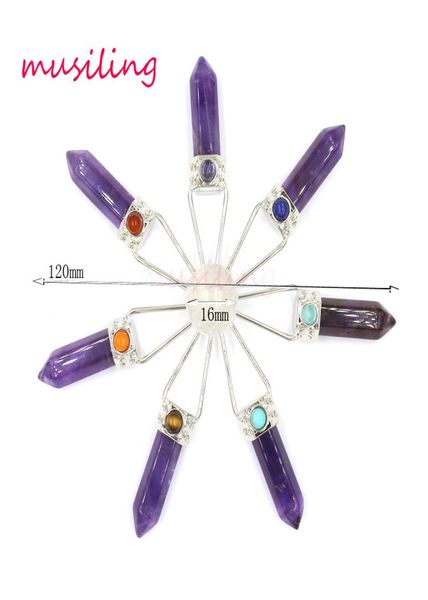 

reiki pendulum 7 chakra beads hexagon prism magic wand energy pendant natural stone charms healing amulet jewelry9025807, Silver