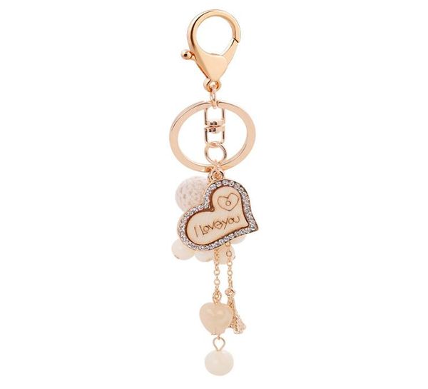 

heart love key rings jewelry rhinestone keychains chain fashion design bead ball pendant bag charms metal car keyring holder gifts8524544, Slivery;golden