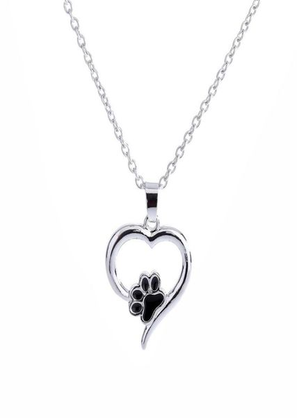 

heart necklace cute animal dog love heart hollow pet paw footprint necklaces for women girls jewelry dog claw pendant necklace4702374, Silver