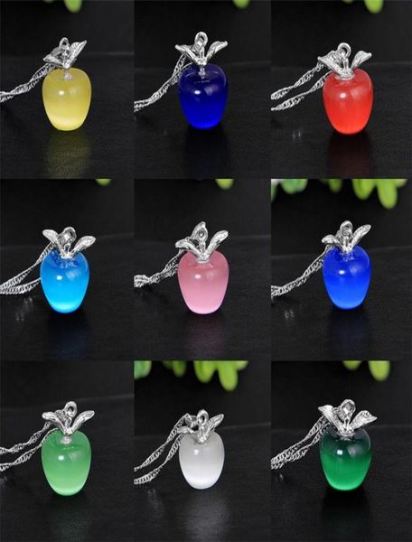 

cat eye apple pendant multi colors alloy crystal clavicle necklace for women plating silver jewelry 5167202