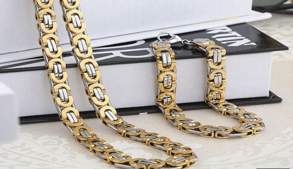 

on jewlery set 8mm gold silver tone flat byzantine chain necklace bracelet 316l stainless steel bling for women men039s 9875611