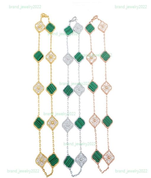 

luxury 10 flower crystal choker classic fourleaf clover necklace designer jewelry natural stone 18k gold plated neck5460009, Golden;silver