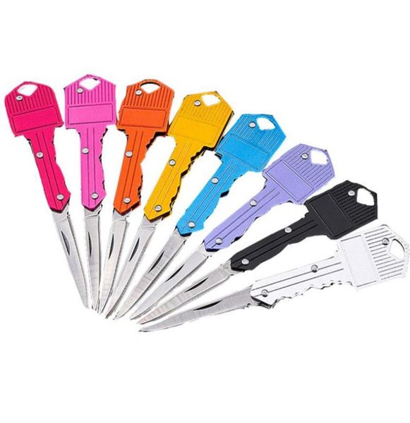 

mini key shape folding knife keychain portable outdoor sabre pocket fruit knife multifunctional camping tool gear8554859, Slivery;golden