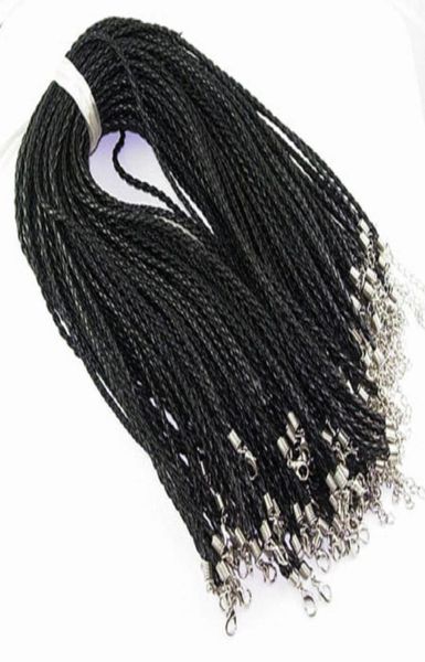 

100pcslot 18039039 3mm black pu leather braided necklace cords with lobster clasp for diy jewelry neckalce pendant craft je3837654, White;red