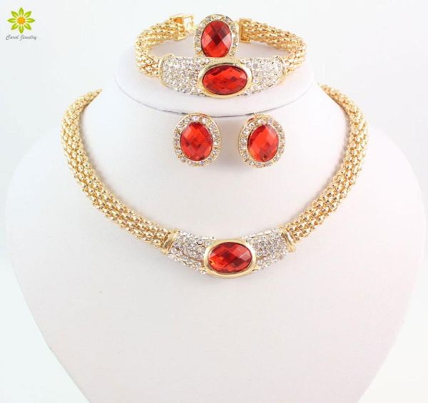 

fashionable jewelry sets for women oval pendant crystal necklace earrings bracelet ring gold plated wedding jewelry sets7784657, Slivery;golden