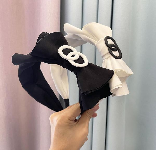 

women brand designer black white letters print bowknot headband vintage simple wide edge cross knotted hair hoop luxury small swee1072939, Silver