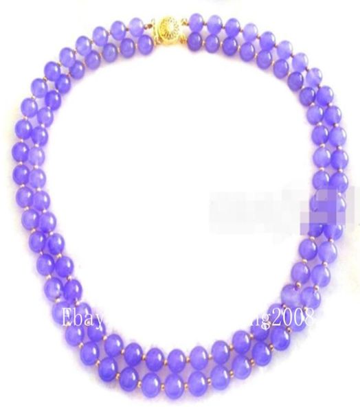 

fashion 2rows 10mm natural lavender jade gemstone round beads necklace 18quot19quot9352760, Silver