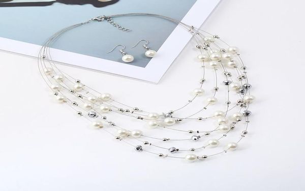 

genuine freshwater multilayer pearl womanfashion natural choker necklace girls jewelry white bridal wedding gift e02 j1907222908194, Silver