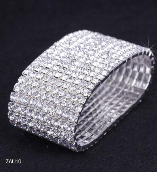 

10 rows white rhinestone bracelet elastic stretchy wristband bangle party wedding bridal jewelry zau1051500844, Golden;silver
