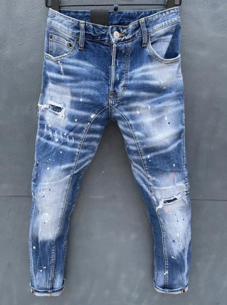 

designer men dsq jean europe and america casual logo pant blue hole wash straight jeans slim denim biker skinny pants3146806