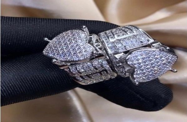 

selling vintage fashion jewelry 925 sterling silver full pave white sapphire cz diamond gemstones women wedding heart band rin8219281, Slivery;golden