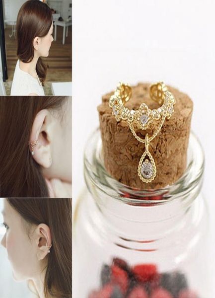 

elegant women crystal rhinestone water drop pendant ear cuff wrap clip cartilage earrings silver gold faux piercing jewelry6518866