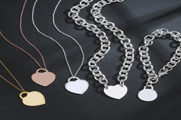 

t designer classic necklace bracelet stud earrings women luxury brand jewelry fashion heart pendant 925 sterlling silverrose gold9110548, Silver