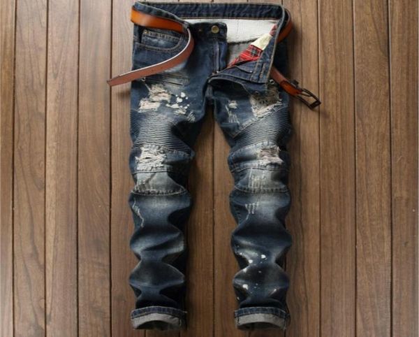 

whole european american style fashion brand mens jeans luxury men039s denim trousers slim straight hole blue zipper jeans 8741614