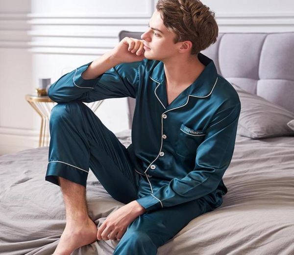 

men039s sleepwear xifenni faux silk pajamas male 2021 autumn silky ice man longsleeve solid color pajama sets 90029766947, Black;brown