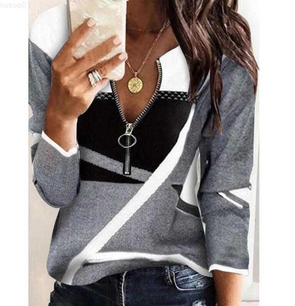 

women's blouses shirts color block women t shirts fashion zipper v-neck long sleeve spring autumn new street hipster casual lady cloth, White