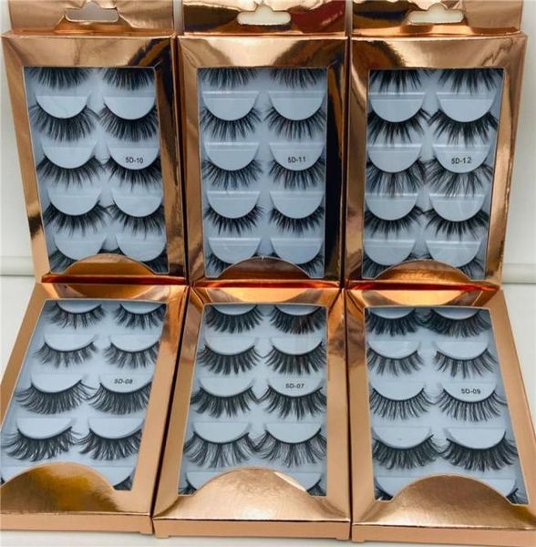

5 pair false eyelashes natural thick synthetic eye lashes makeup handmade fake cross false eyelash with holographic box6382500