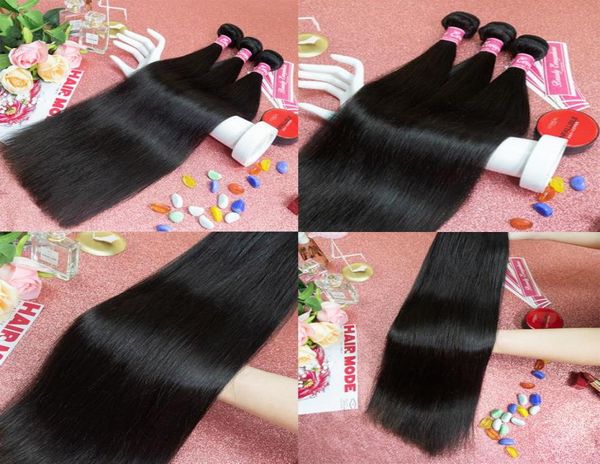 

28 inch body wave virgin hair extensions straight and loose wave can dye virgin human hair bundles with drop 5518237, Black