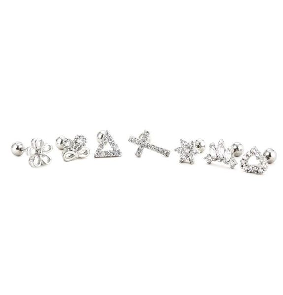 

crystal zircon ear stud 08mm clear cz cartilage cross flower star heart earring for women stainless steel small ear piercing jewe1016633, Golden;silver