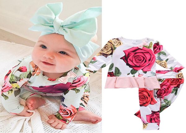 

flower baby girl clothing suits newborn toddler kids girls outfits clothes oneck long sleeve tshirt dresspants 2pcs sweet g5198982, White